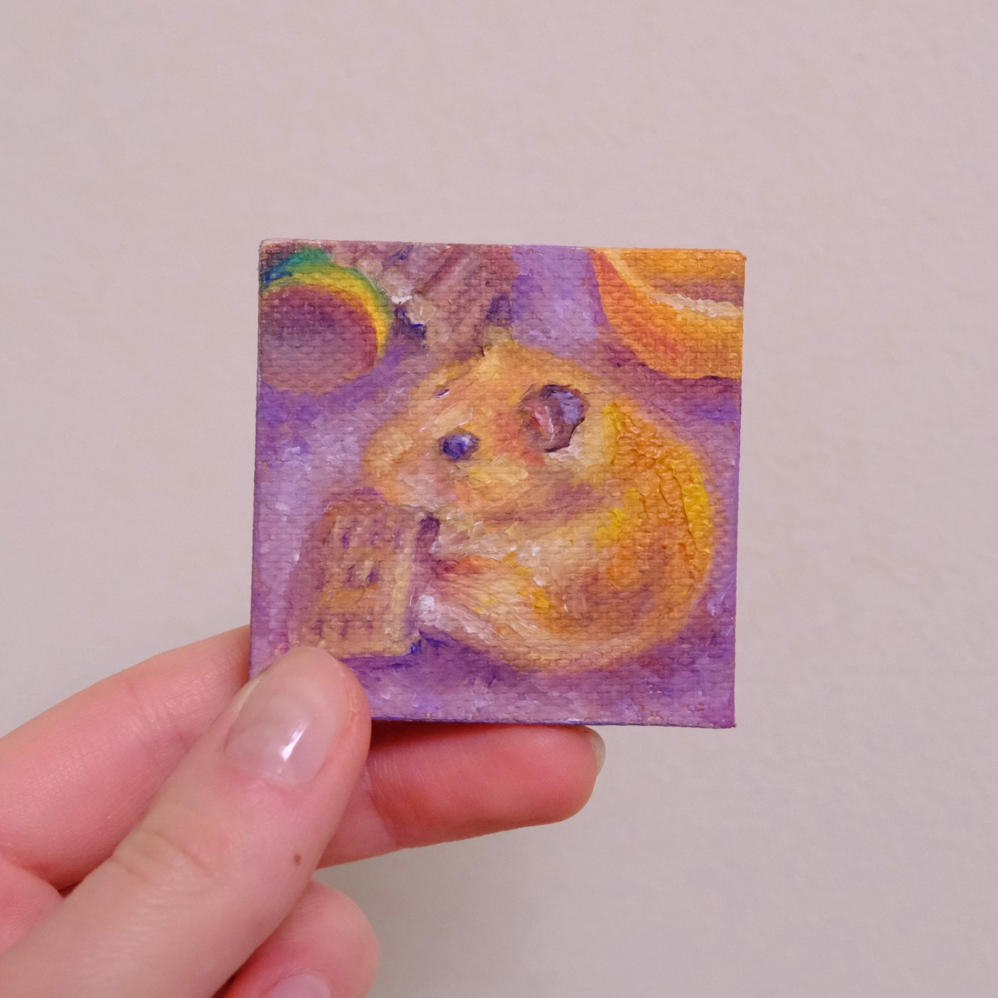 Miniature Hamster Portrait (Oil, 5x5cm canvas)