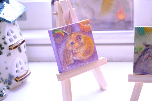 Custom Miniature Hamster Portrait (Oil, 5x5cm canvas)