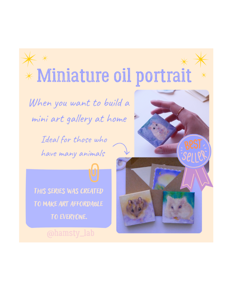 Custom Miniature Hamster Portrait (Oil, 5x5cm canvas)